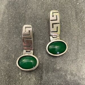 Sterling Silver Jade Green Greek Key Earrings